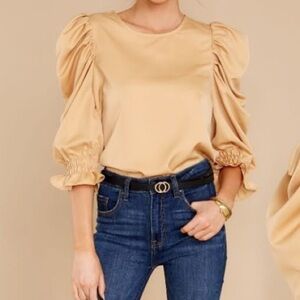 Red Dress  Puff Sleeve Blouse